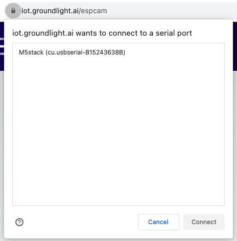 Dialog box in browser asking for serial port access