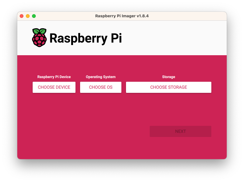Raspberry Pi Imager home screen