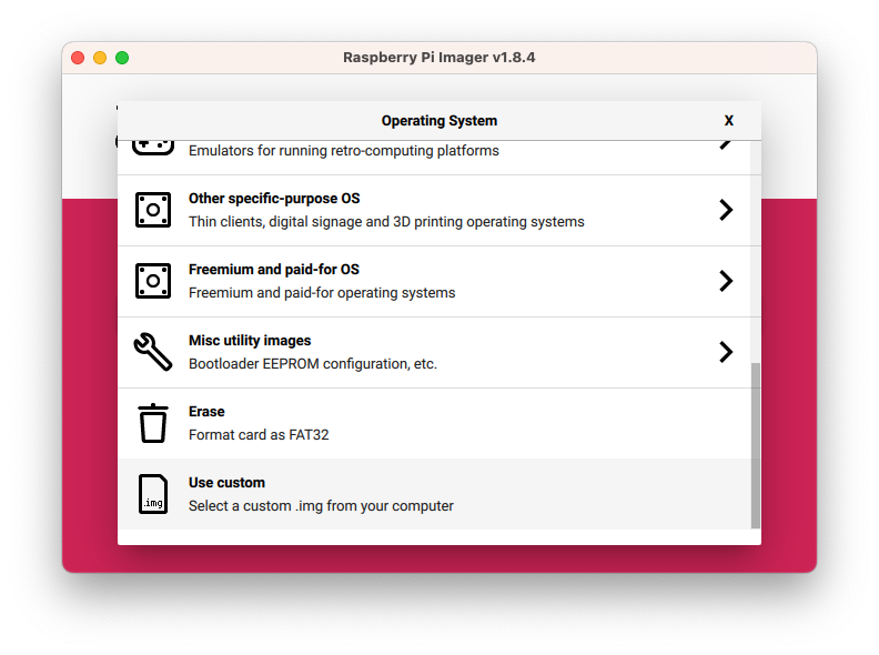 Raspberry Pi Imager use custom OS