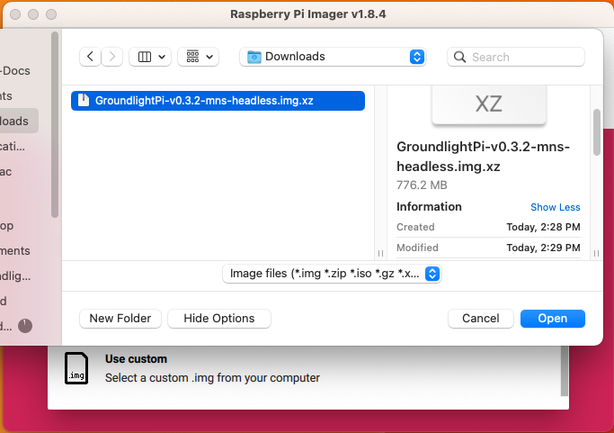 Raspberry Pi Imager pick OS file